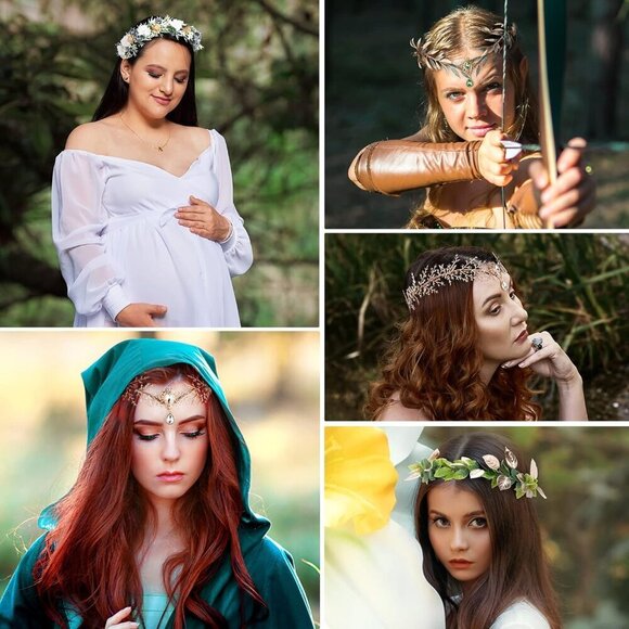Fairy Woodland Crown Handmade Elf Headband Flower Circlet for Women Girls main image 4